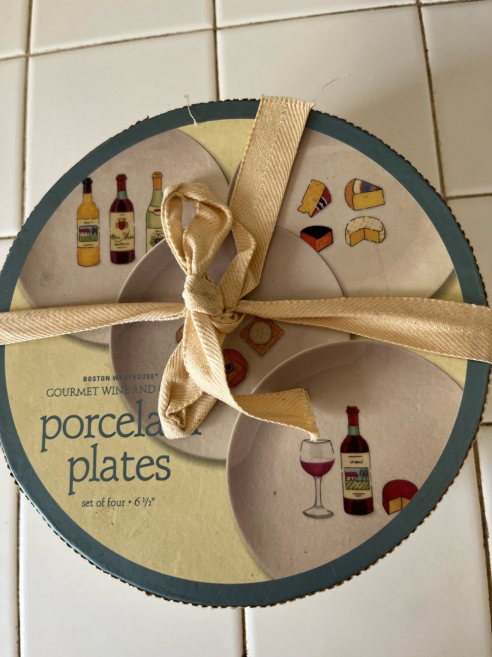 Boston Warehouse White Porcelain gourmet wine and cheese Plates- set of 4